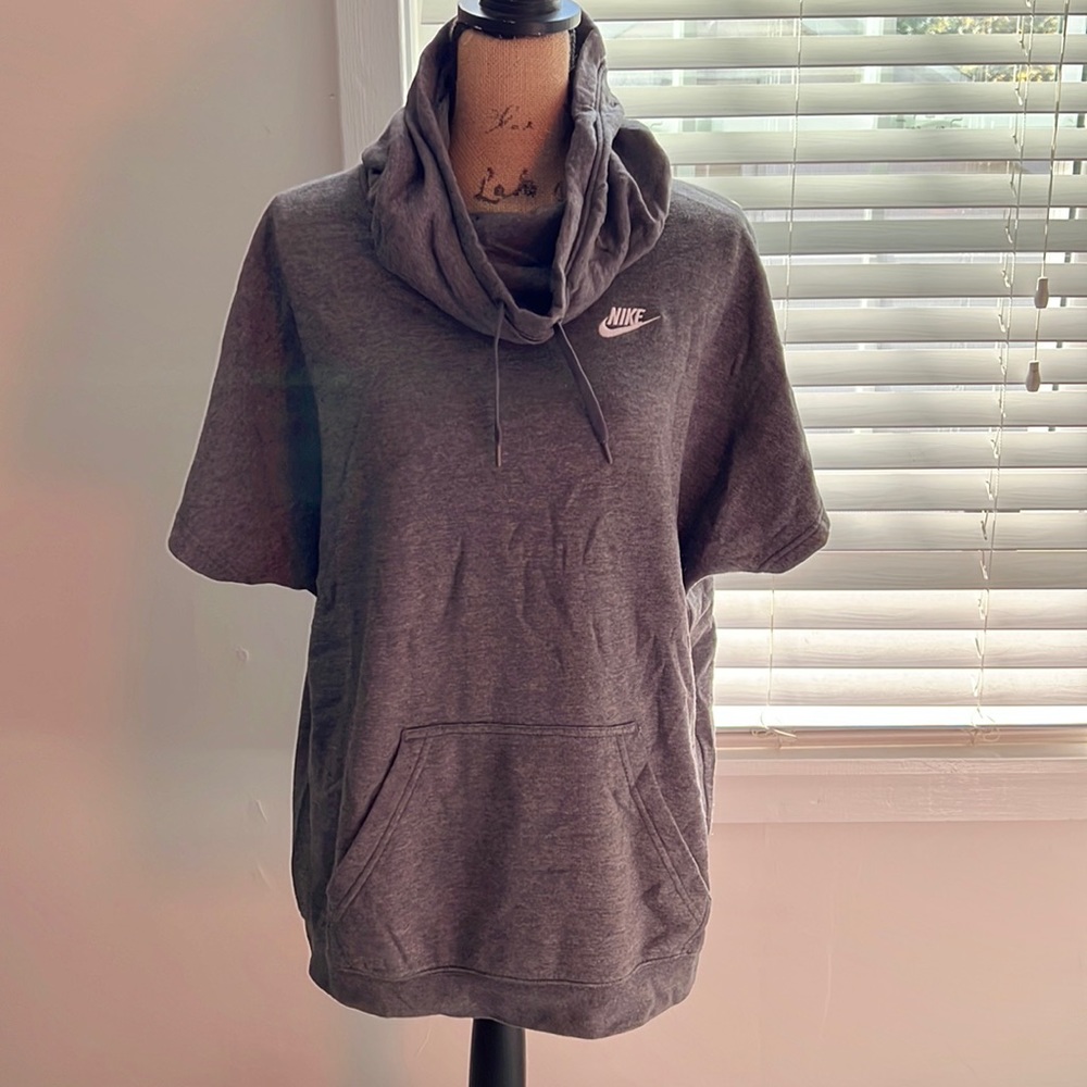 Nike Fleeced Hooded/Cow Neck Short Sleeve Sweatshirt - Medium